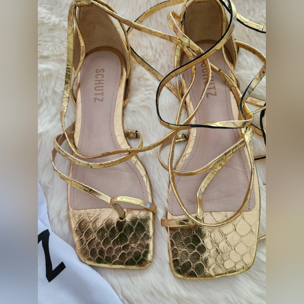 Schutz Metallic lace up flats. Size 7.5M